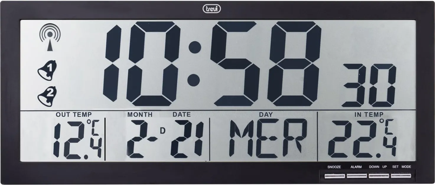 TREVI Orologio Digitale da Parete LCD con Sveglia e Termometro