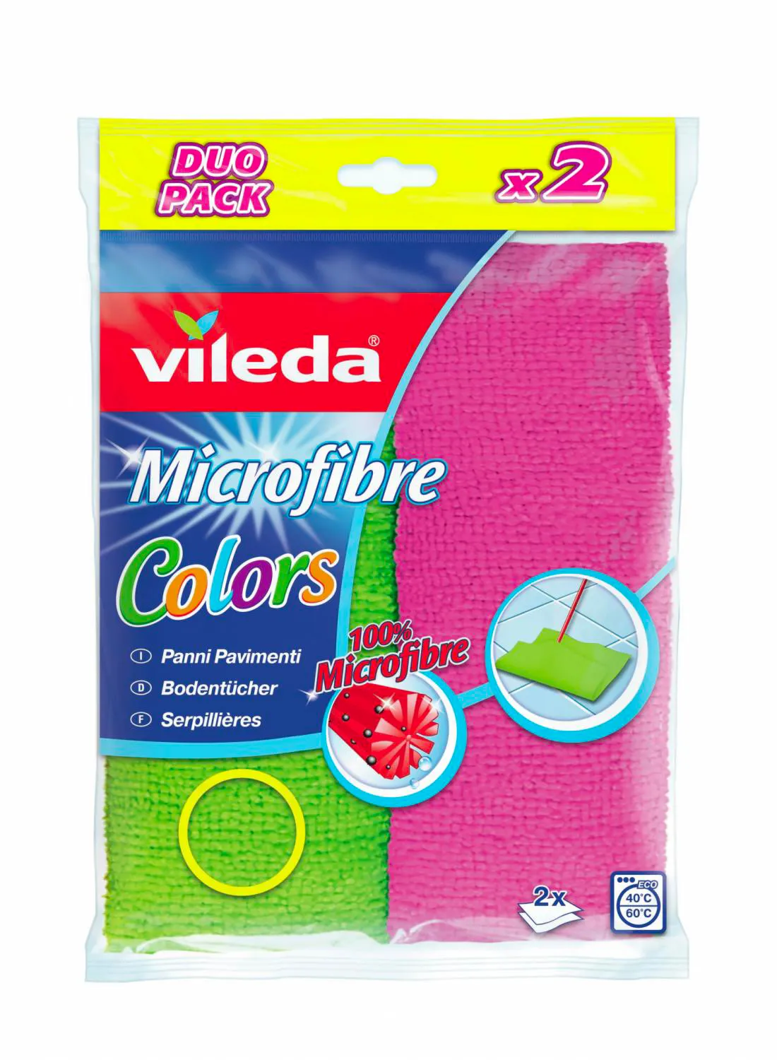 VILEDA Panno Pavimenti Microfibre Colors Set 2 Pezzi colore Verde e Rosa -  VIL151284