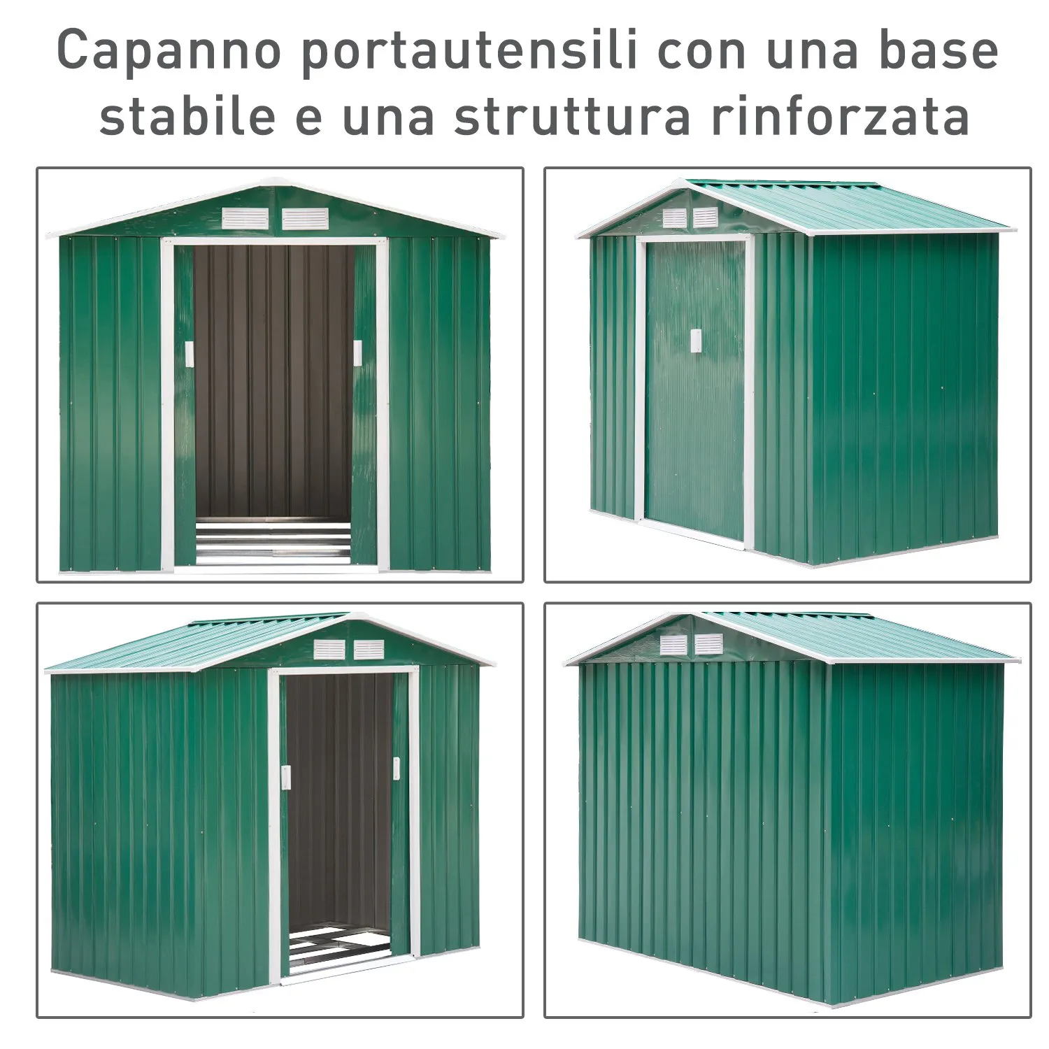 Casetta box deposito porta attrezzi in lamiera cm 213x127 verde con 2