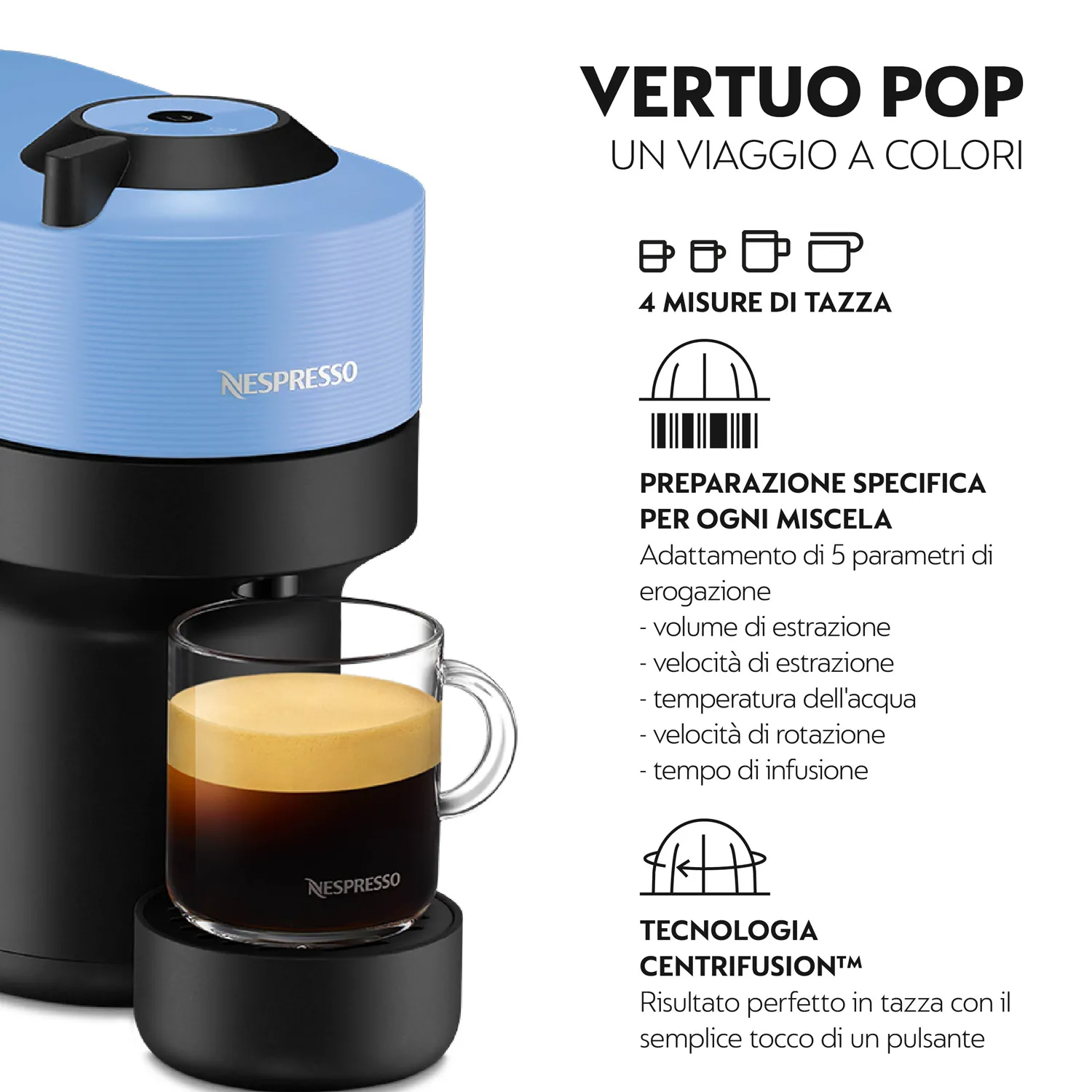 De Longhi Nespresso® Vertuo Pop Macchina Caffè Espresso Capsule colore Blu  - NV90A