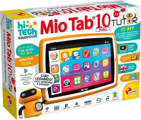 lisciani Tablet per Bambini 10 pollici Memoria 16 GB Fotocamera 2 Mpx Wifi  HDMI colore Giallo - 71982 Mio Tab 10' Tutor 2019 Special Edition