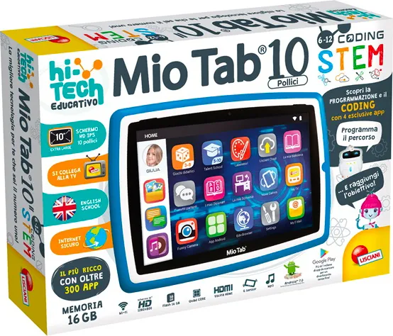 lisciani Tablet per Bambini 10 pollici Memoria 16 GB Fotocamera 2 Mpx Wifi  HDMI colore Blu - 71999 Mio Tab 10' Evolution Stem Coding 2019 Special  Edition