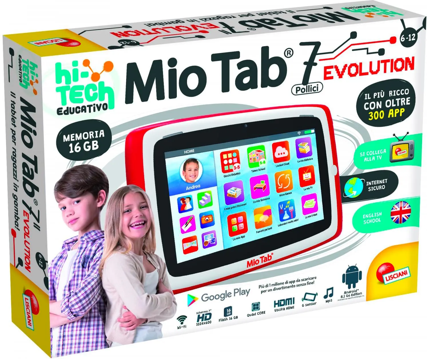 Tablet per Bambini 7 pollici Memoria 16 GB Fotocamera 2 Mpx Wifi Micro HDMI  colore Rosso - 77380 Mio Tab 7 Evolution