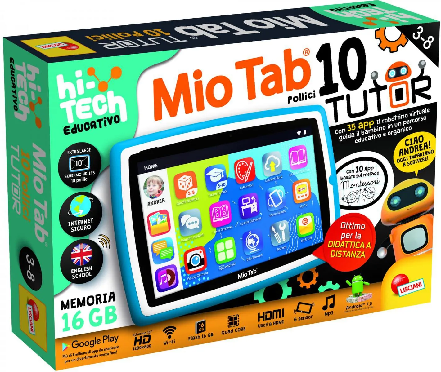 lisciani Tablet 10 Pollici per Bambini Capacità 16 GB colore Blu - 89062  Mio Tab 10 Tutor XL 2021